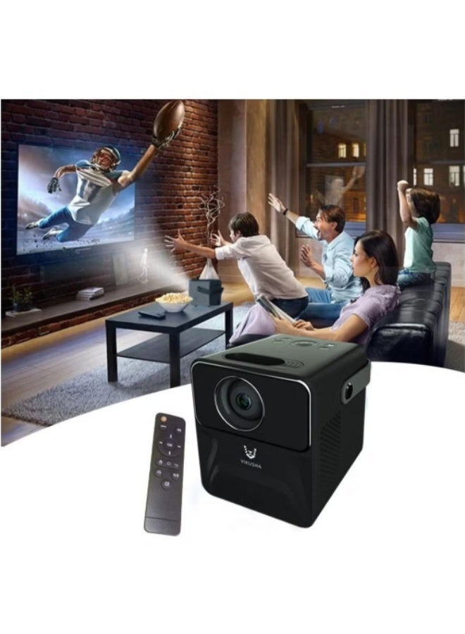 فيكوشا جهاز عرض الوسائط المتعددة VIKUSHA V860 بنظام أندرويد مع جهاز تحكم عن بعد، يدعم الواي فاي والبلوتوث، ومكبر صوت مدمج، مثالي للأفلام والألعاب والاجتماعات والحفلات، باللون الأسود. - Image 2